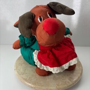 Vintage Reindeer Plush‎ Basket Red Dress Green Apron Novelty Toy Puffalump